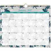 Blueline Garden Monthly Wall Calendar - Julian Dates - Monthly - 12 Month - January to December - 1 Month, 1 Day Single Page Layout - 15" x 12" Sheet Size - Twin Wire - Wall Mount - Paper