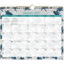 Blueline Garden Monthly Wall Calendar - Julian Dates - Monthly - 12 Month - January to December - 1 Month, 1 Day Single Page Layout - 15" x 12" Sheet Size - Twin Wire - Wall Mount - Paper