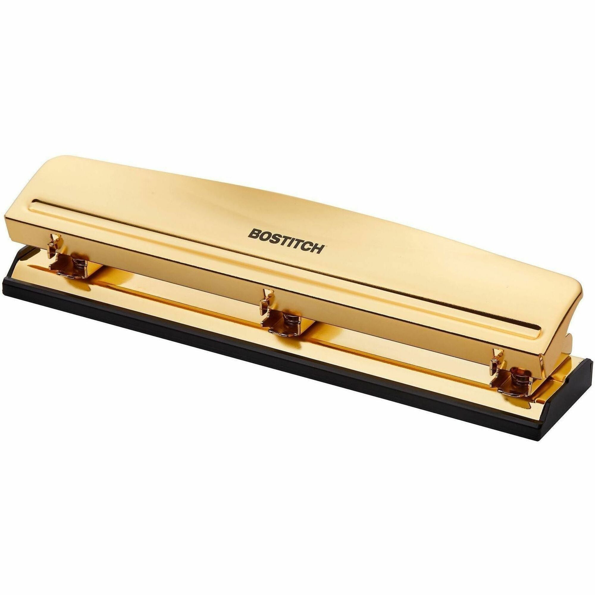 Bostitch 3-hole Punch - 3 Punch Head(s) - 15 Sheet - 9/32" Punch Size - Metal, Rubber, Steel - Gold