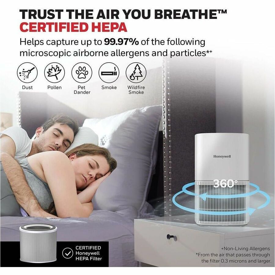 Honeywell True HEPA Tabletop Air Purifier - True HEPA - 530 Sq. ft. - White