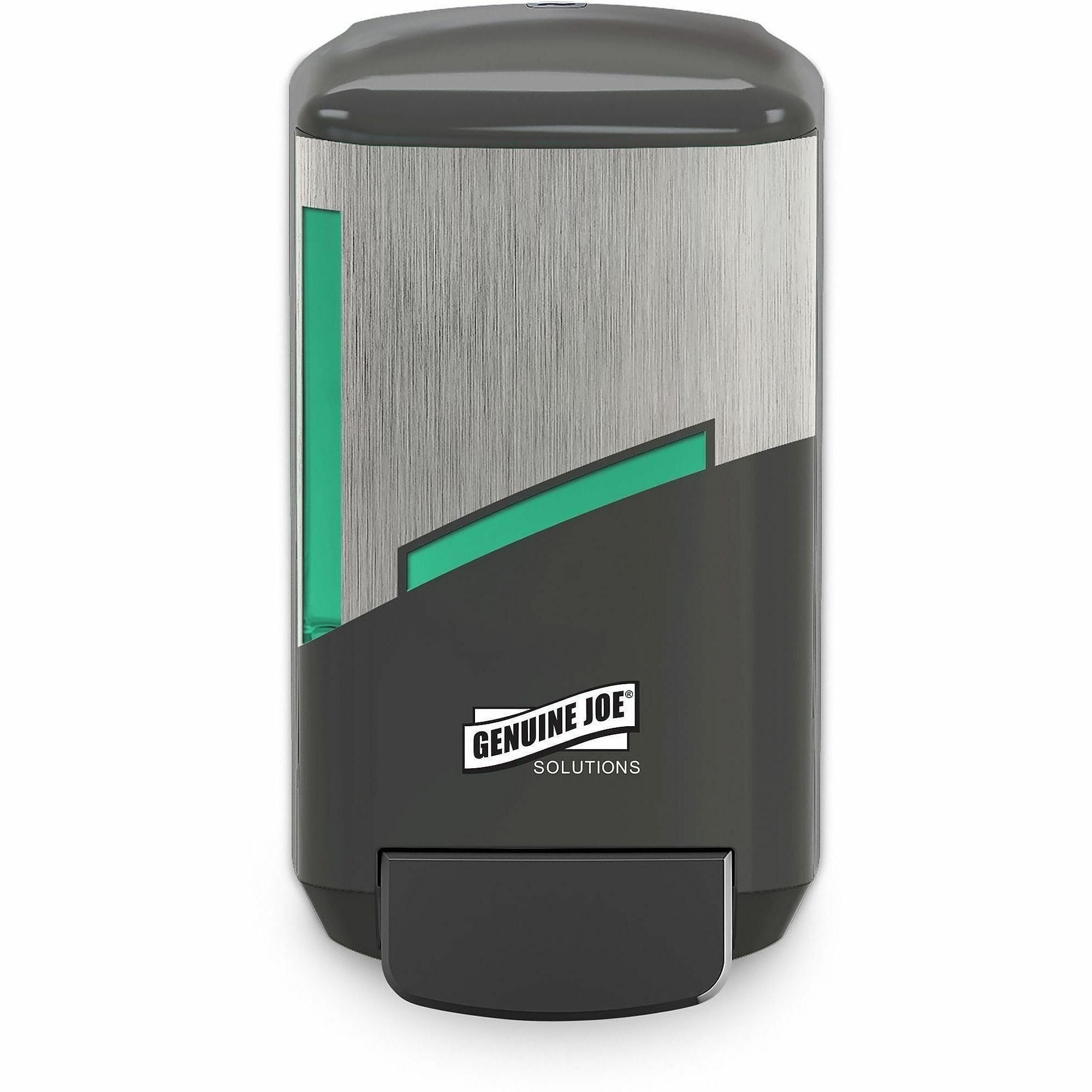 Genuine Joe Soap Dispenser - Manual - 1.32 quart Capacity - Refill Indicator, Easy to Use, Push Button - Graphite