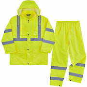Ergodyne GloWear 8376K Hi-Vis Rain Suit Kit, 3XL, Lime, Waterproof, Wind-Resistant, Lightweight, Breathable, Taped Seams, Drawstring Hood, Storm Flap, 3 Pockets, Snap and Zipper Closure