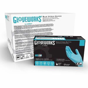 Gloveworks Industrial Blue Powder-Free Nitrile Gloves, 5 mil, 9.45" Length, XXL, Textured, Latex-Free, High Dexterity, Ambidextrous - 10 Boxes/Case - 10/Carton