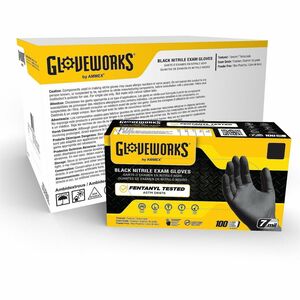Gloveworks Black Powder-Free Nitrile Exam Gloves, 6 mil, 9.45" Length, XXL, Latex-Free, Puncture and Tear Resistant, Textured, Ambidextrous - 10 Boxes/Case - 10/Carton