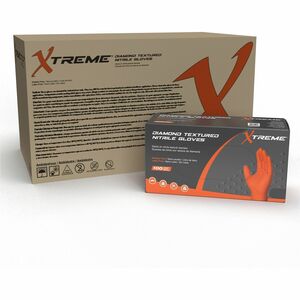 Ammex Xtreme Industrial Orange Nitrile Gloves, 6 mil, 9.50" Length, XXL, Diamond Textured, Chemical and Puncture Resistant, High Visibility, Heavy-Duty - 10 Boxes/Carton