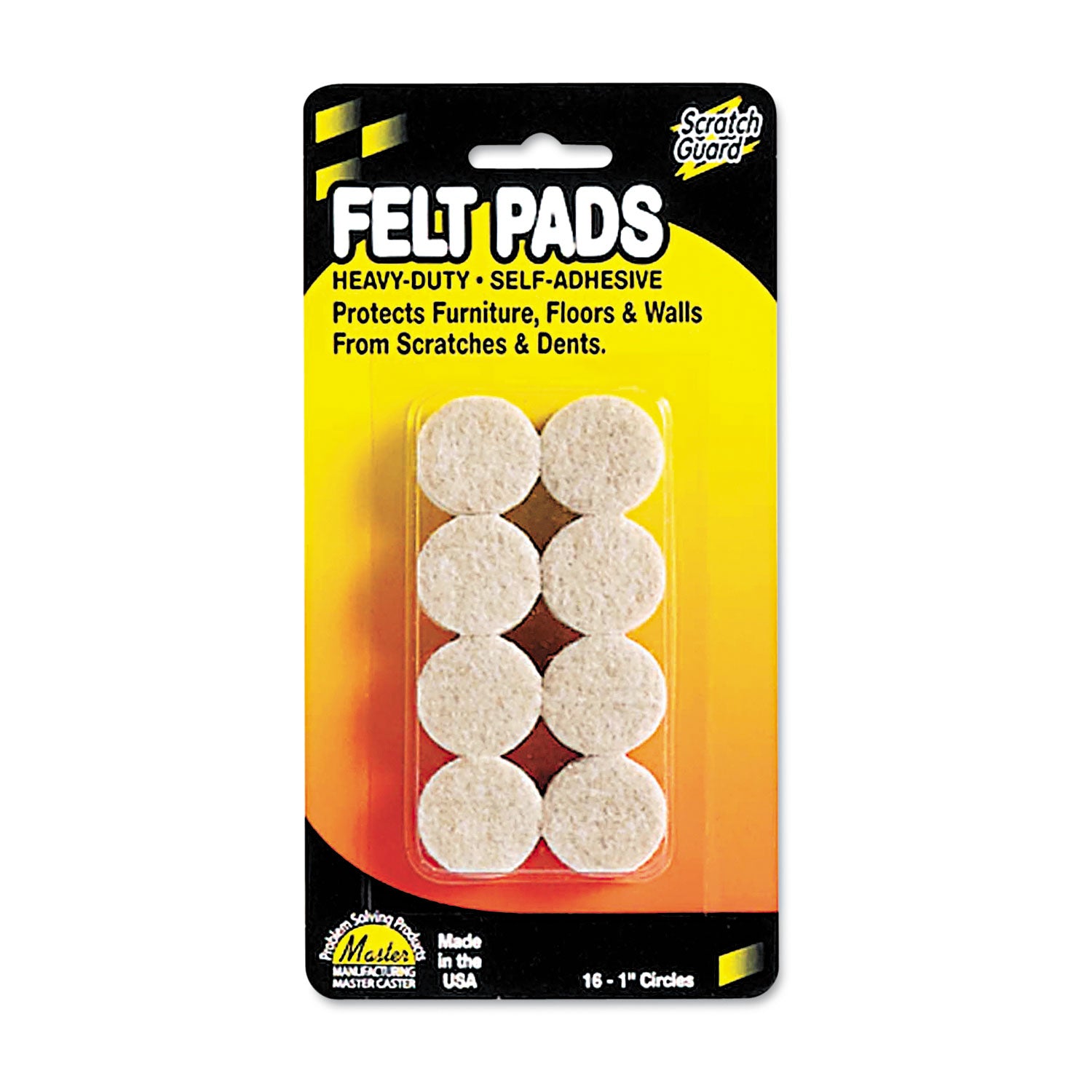 Scratch Guard Self-Adhesive Felt Circles - 16 Pad of 1" Diameter - Circle - Self-adhesive - Beige - Polyester Felt - 1Pack