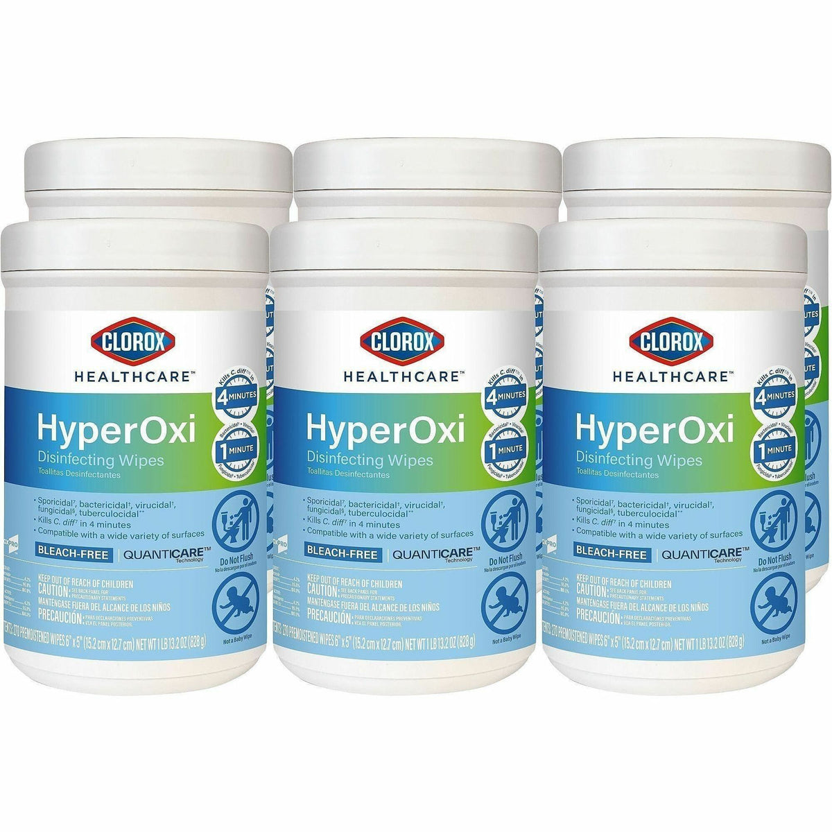 Clorox Healthcare Hyperoxi Disinfecting Wipes, 5" x 6", Ready-to-Use, Bleach-Free, Bactericidal, Virucidal, Fungicidal, Tuberculocidal - Blue - 270 Wipes/Carton, 6/Carton