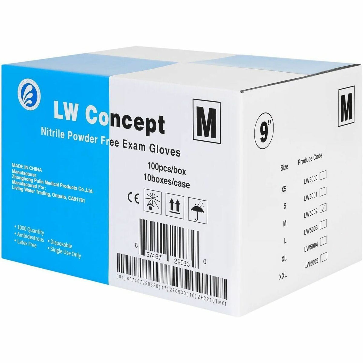 Living Water Concepts Blue Powder-Free Nitrile Exam Gloves, 4 mil, Medium, Latex-Free, Ambidextrous, Non-Sterile, Textured Fingertips, Puncture-Resistant - 10 Boxes/Case