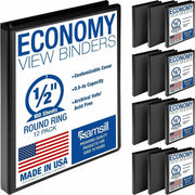 Samsill Light-Duty 3-Ring Binder, 0.5" Capacity, Letter Size, 8.5" x 11", 100-Sheet Capacity, Black, Fiberboard, 2 Internal Pockets, Clear Overlay, Lay-Flat Design, PVC-Free, Archival-Safe, Recycled