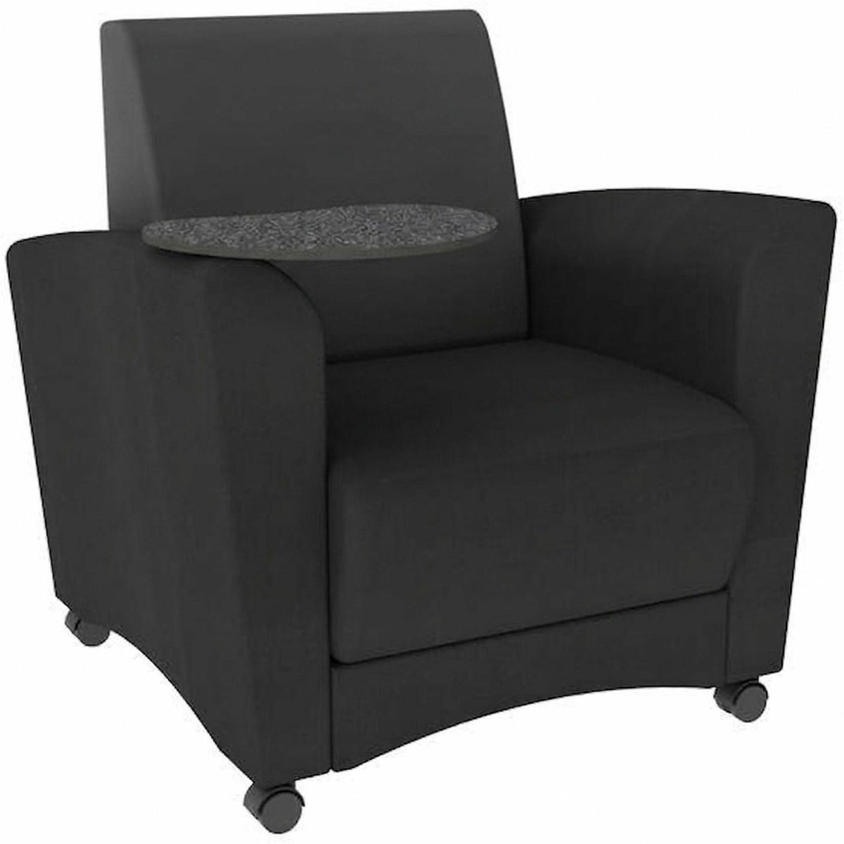 Learniture Shapes Series II Common Area Chair w/Tablet Arm - Foam, Vinyl, Polyurethane Seat Material - Wood Frame Material - Black Smooth Grain - Armrest