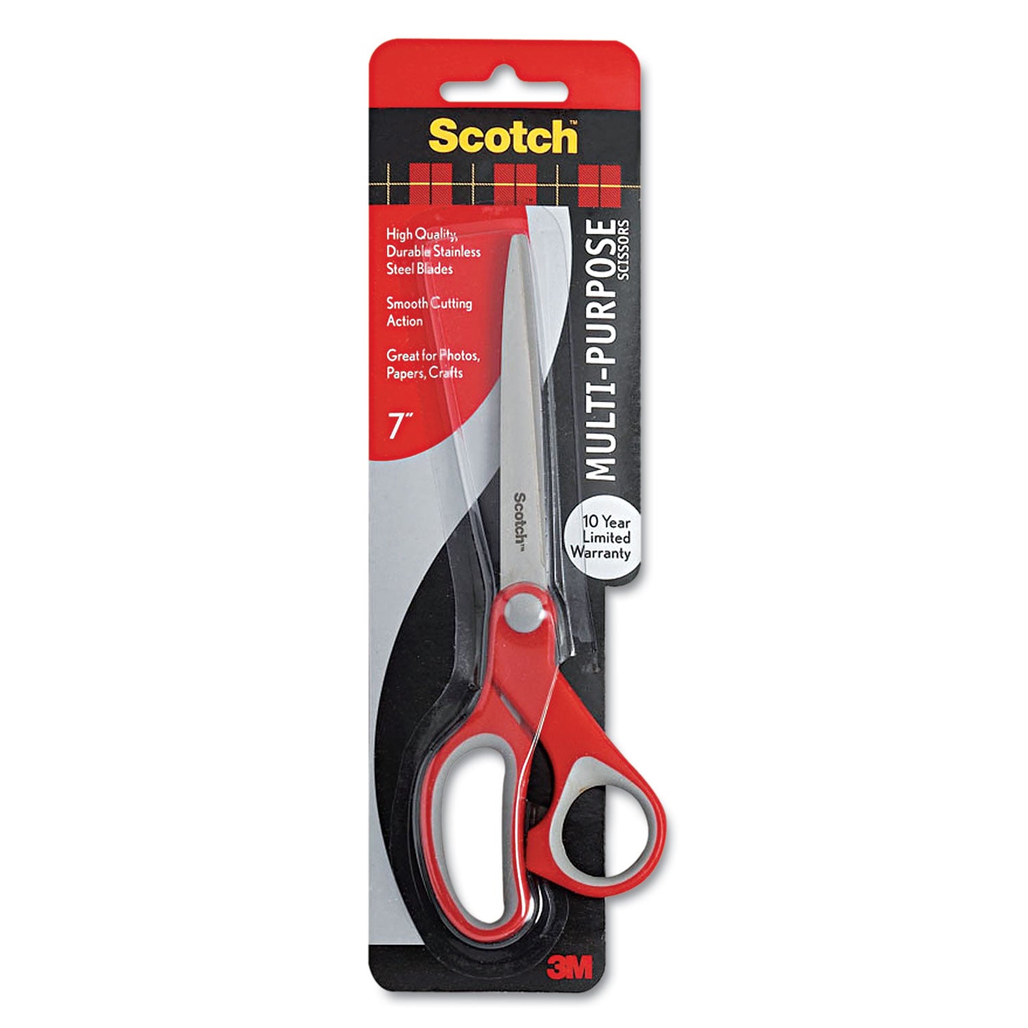 Scotch Multipurpose Scissors - 7" Overall Length - Straight-left/right - Stainless Steel - Red, Silver - 1 Each