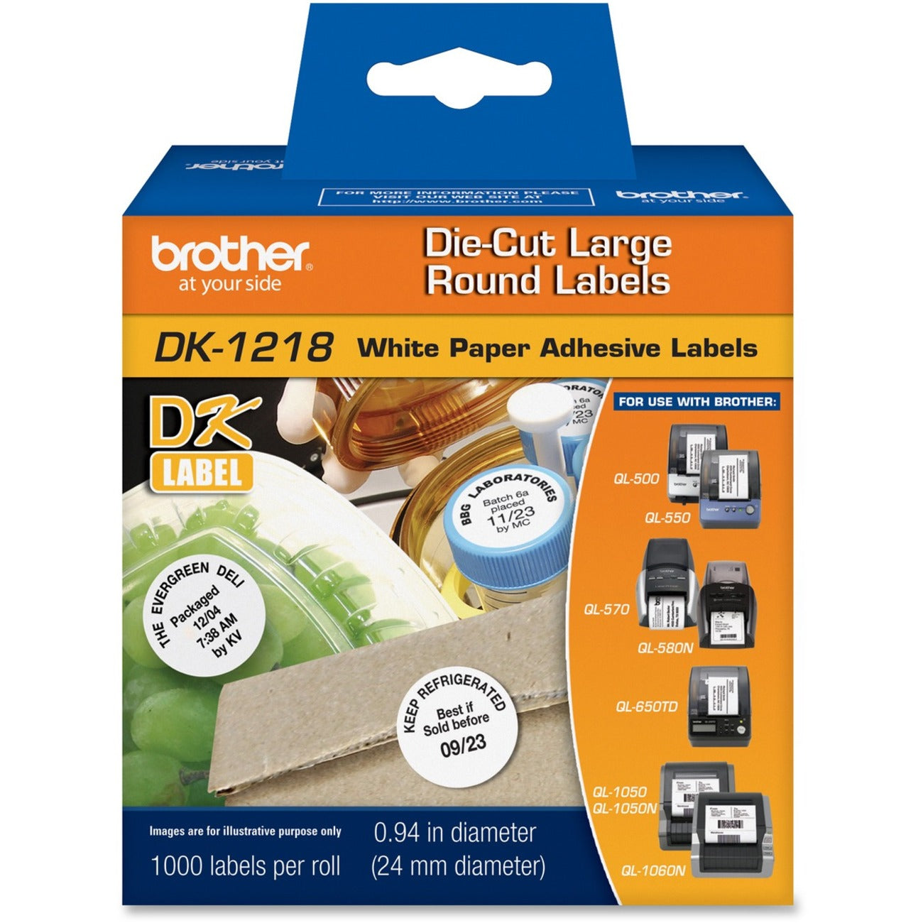 1" Length - Direct Thermal - White - 1000 / Roll - 1 Roll