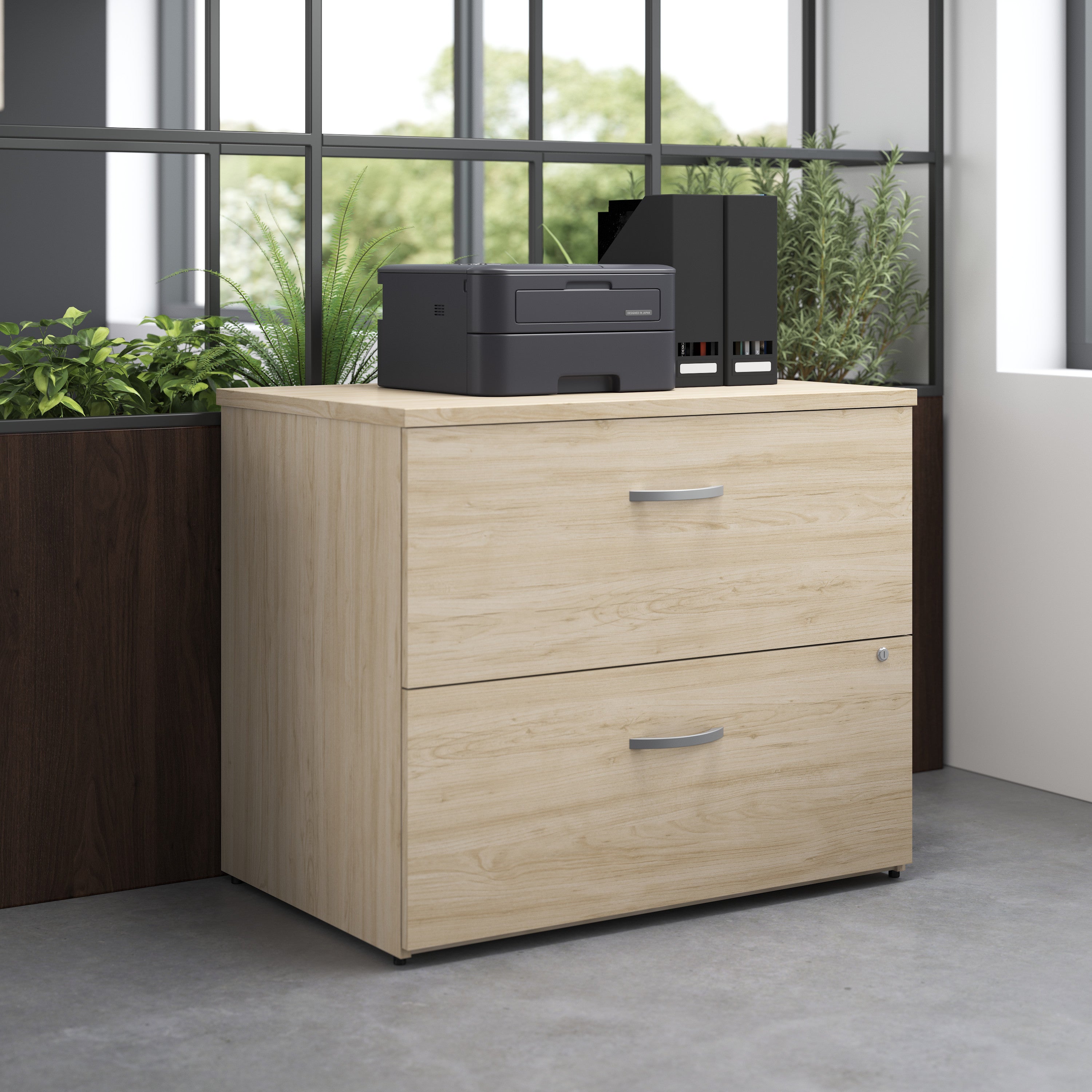 Bush Business Furniture Studio C 2 Drawer Lateral File Cabinet in Natural Elm - Assembled - 35.67" Width x 23.35" Depth x 29.84" Height