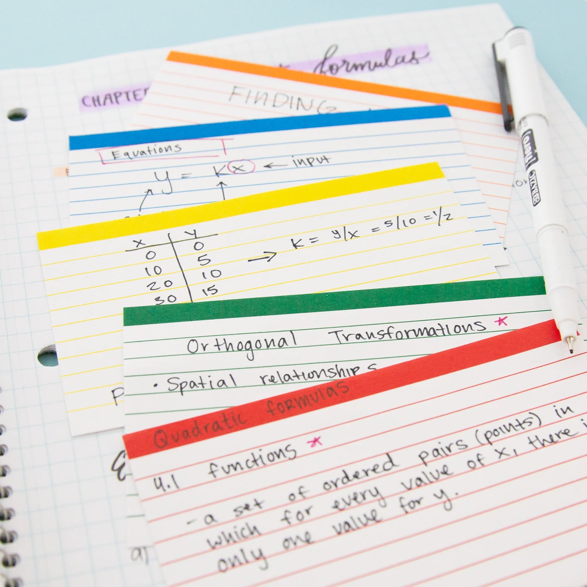 Ruled Color-Coded Index Cards, 3" x 5", 100 Ct