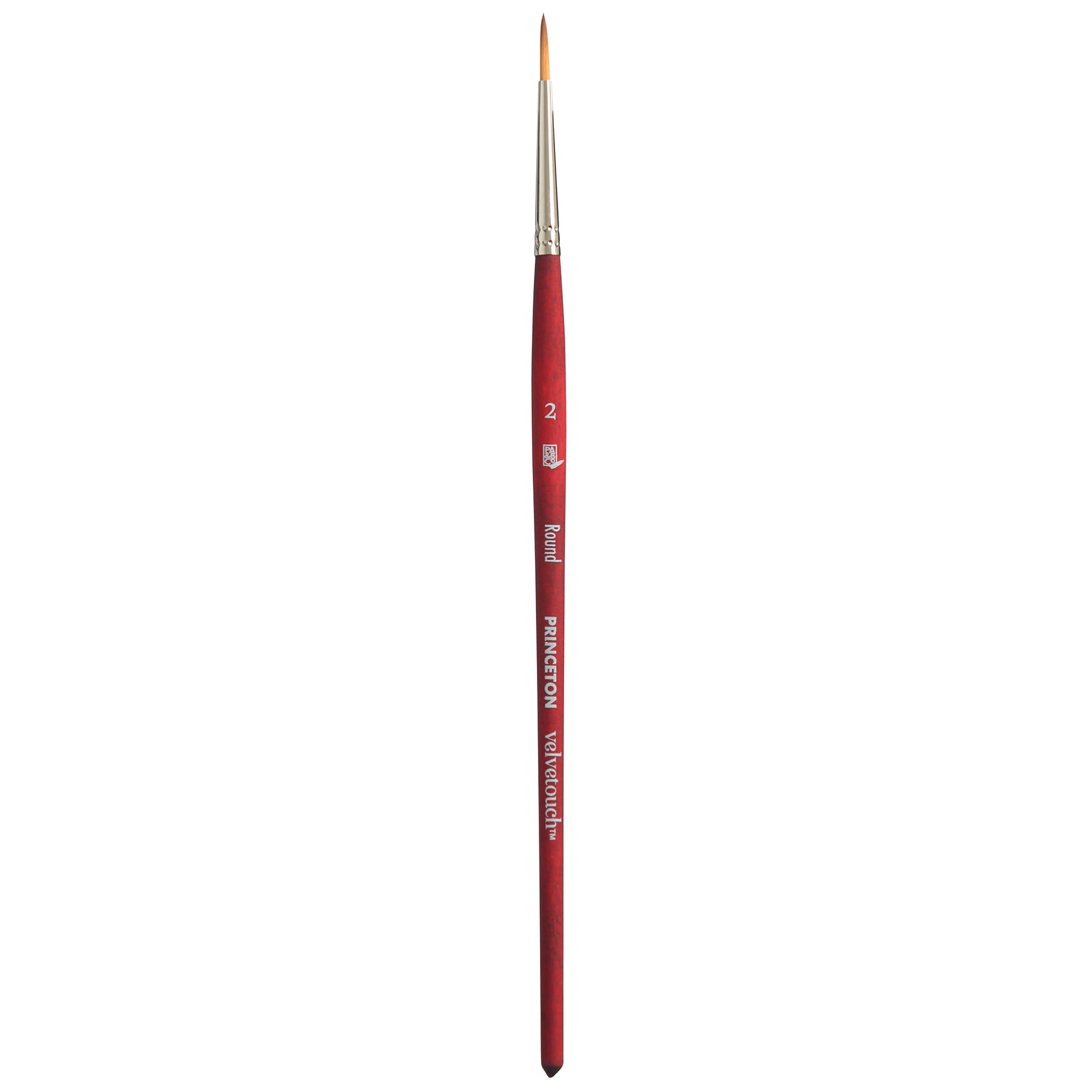 Velvetouch Round Brush, Synthetic Bristles, Short Handle Mixed Media Paintbrush, Scarlet, Size 2, 1 Count