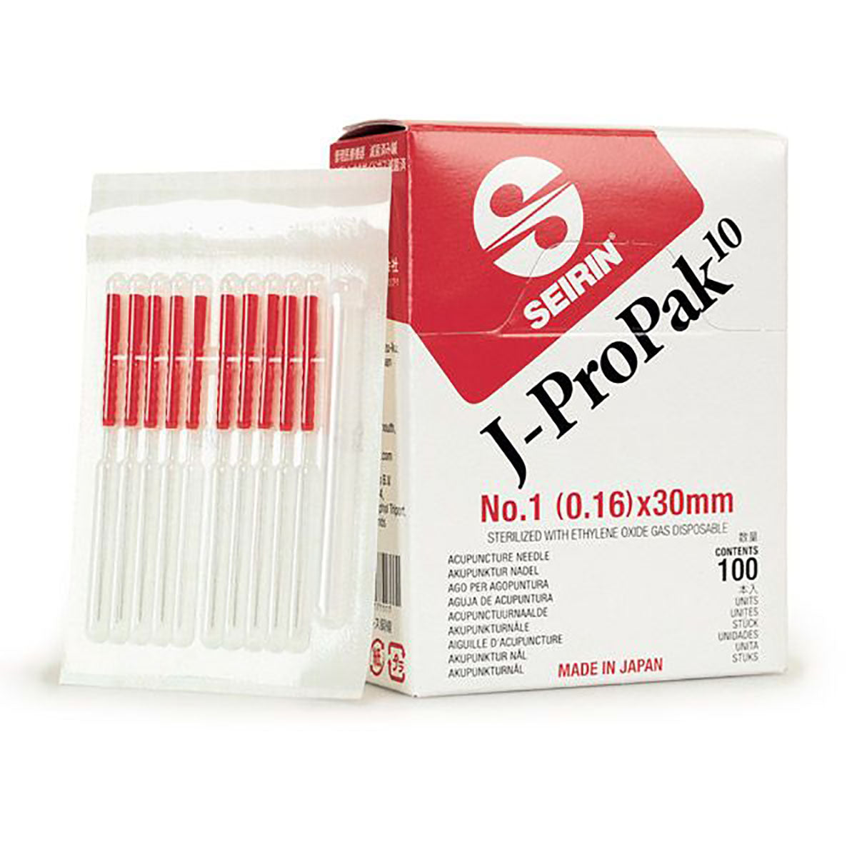 SEIRIN J-ProPak Acupuncture Needles, Size 1 (0.16mm) x 30mm, Box of 100 Needles