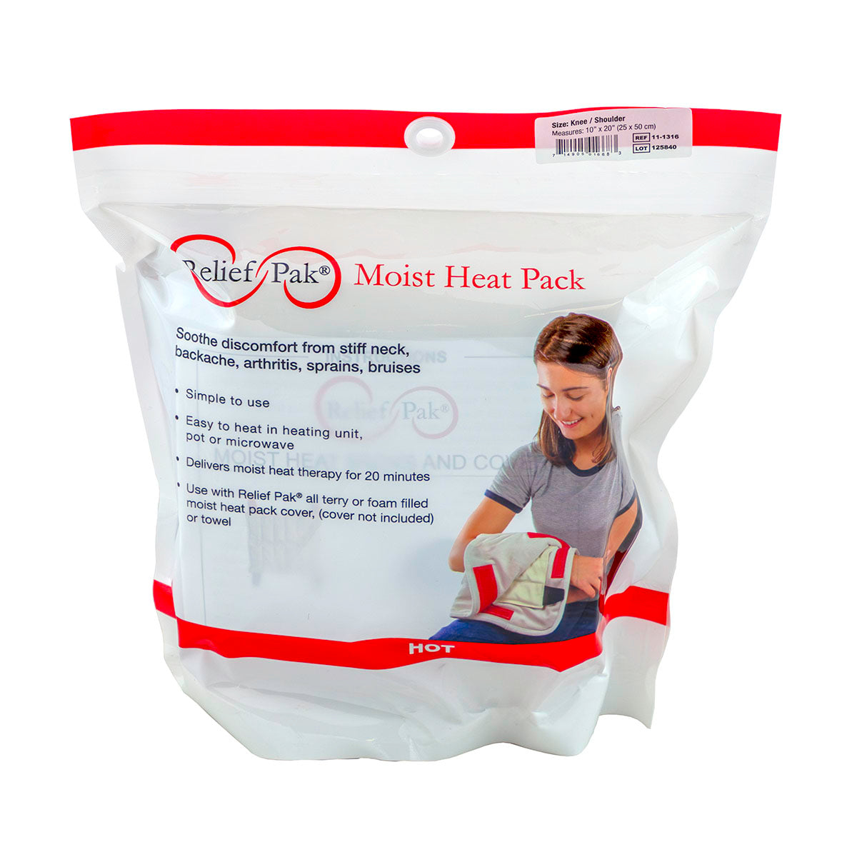 Relief Pak HotSpot Moist Heat Pack - knee-shoulder size - 10" x 20" - Case of 12