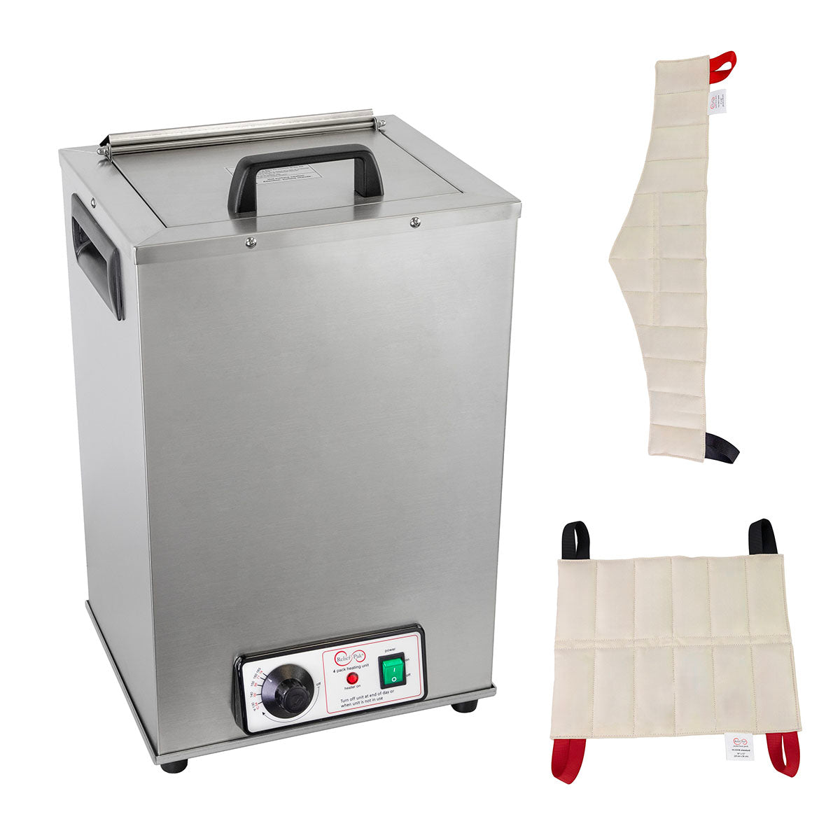 Relief Pak Heating Unit with Metal Top, 4-Pack Capacity, Stationary with (3) Standard and (1) Neck Pack, 110V