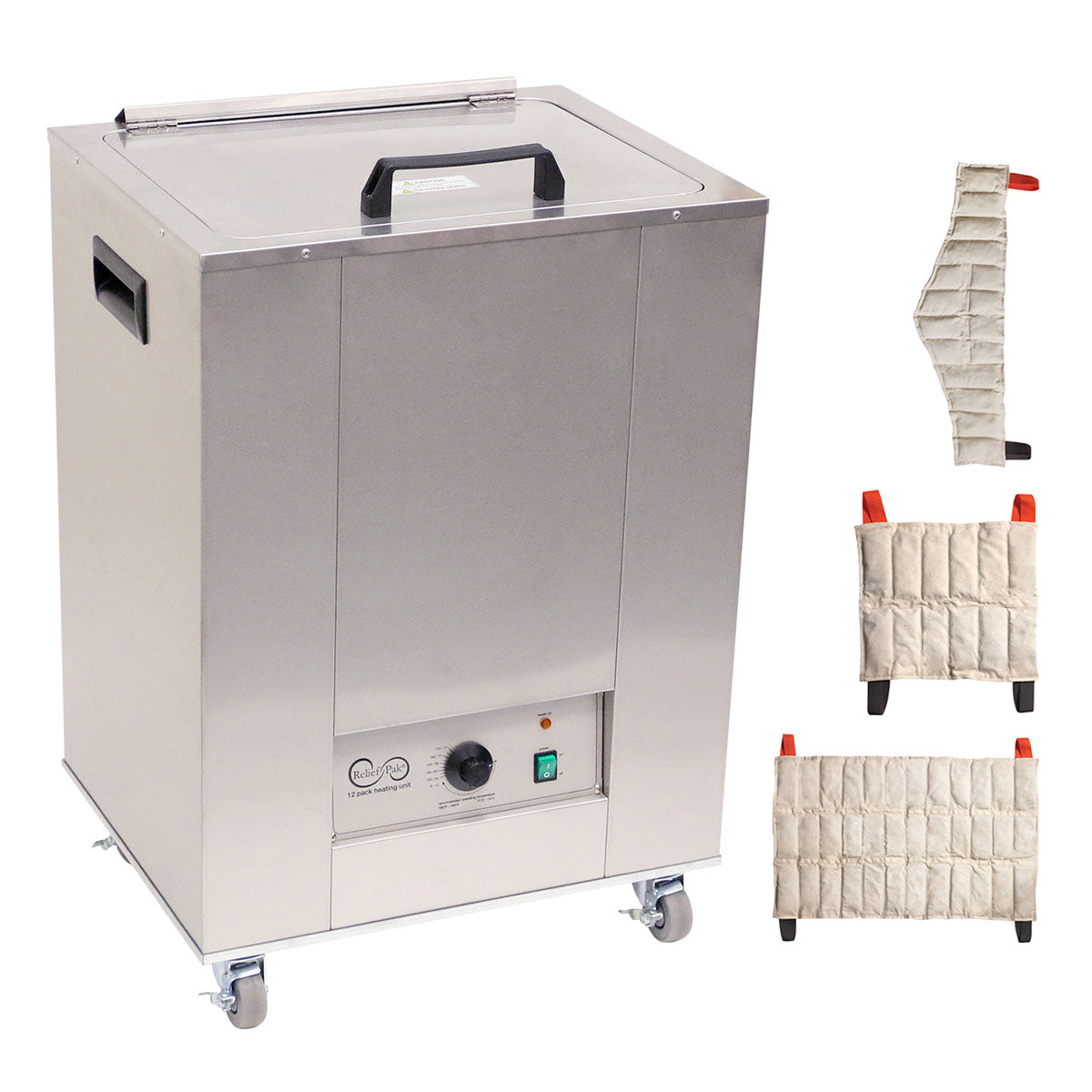Relief Pak Heating Unit, 12-Pack Capacity, Mobile with (4) Standard, (4) Neck, (2) Oversize Packs, 220V