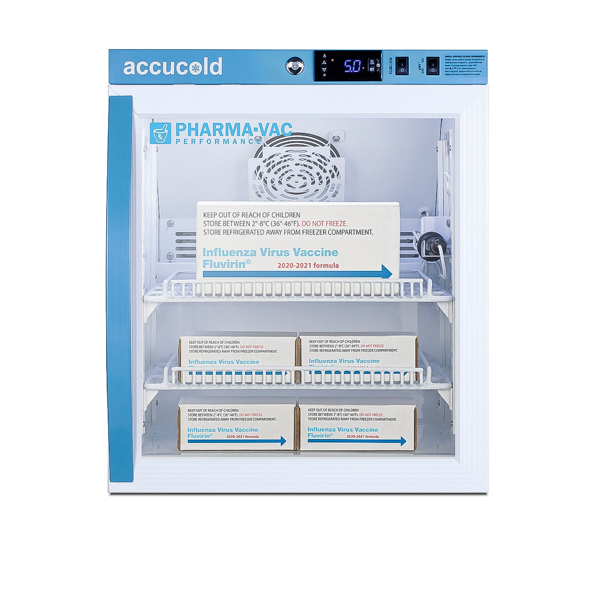 Accucold Compact Vaccine Refrigerator, Tempered Glass Door, 2 Cu.Ft.