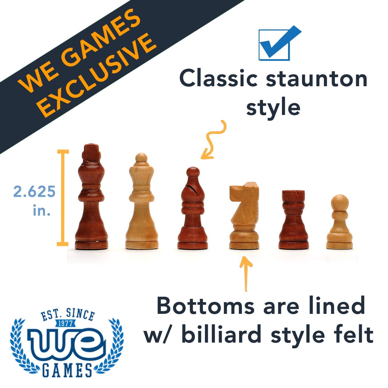Folding Wood Travel Chess Set - 11.5 in. Board, 2.6 in. King