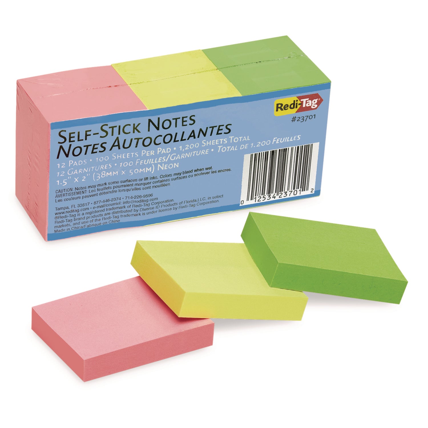 Redi-Tag Self-Stick Recycled Neon Notes