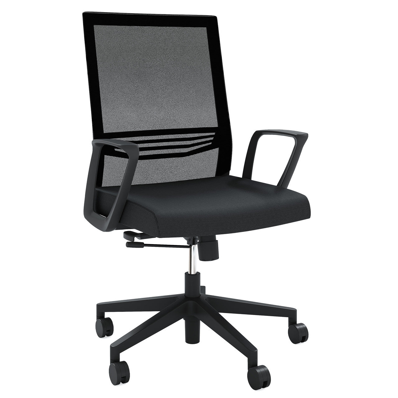 OfficeSource Oslo Mid-Back Mesh Conference Chair with Fixed Arms - Black Fabric
