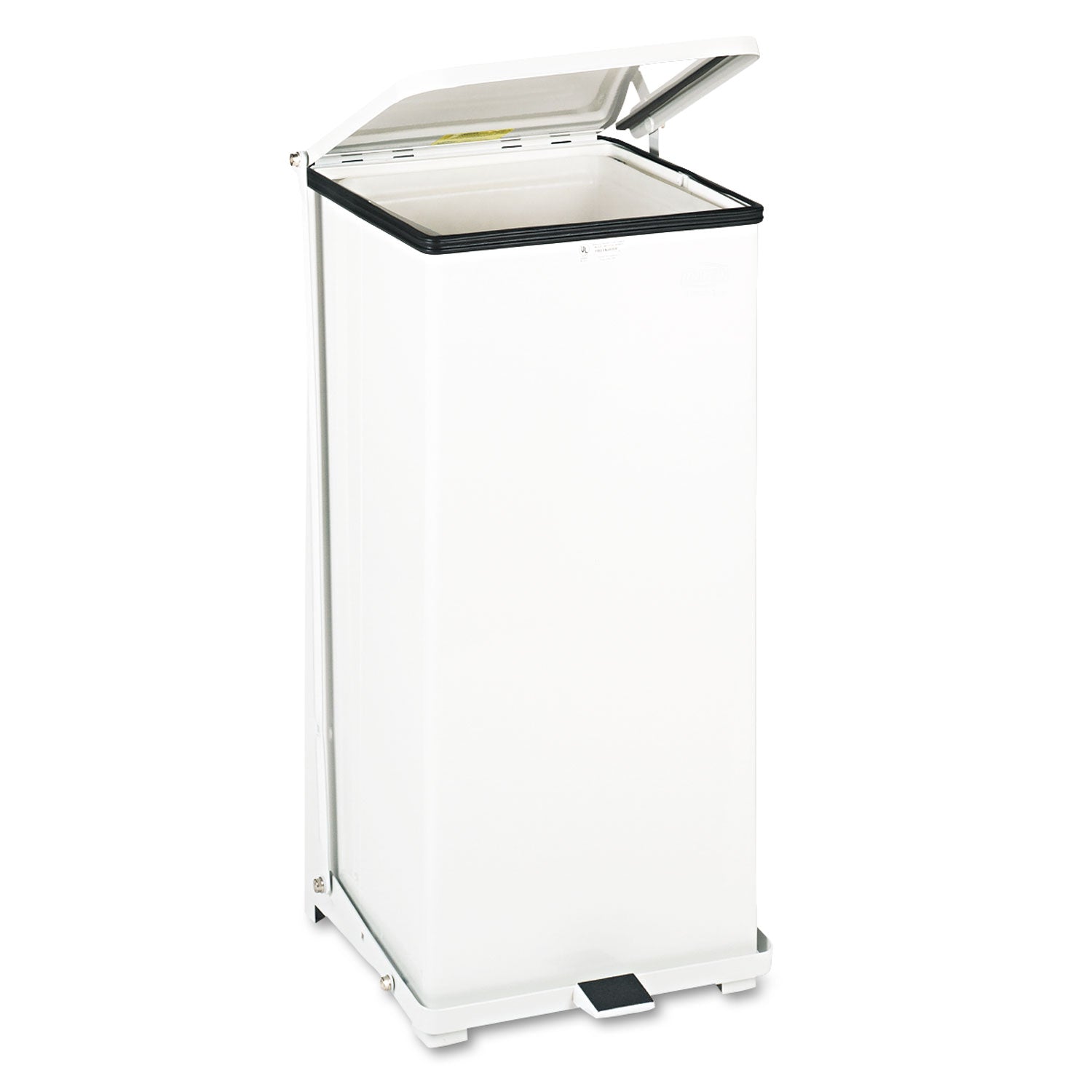 Rubbermaid Commercial Defenders Steel Step Cans - 13 gal Capacity - 27" Height x 12.5" Width x 12.5" Depth - Steel - White - 1 Each