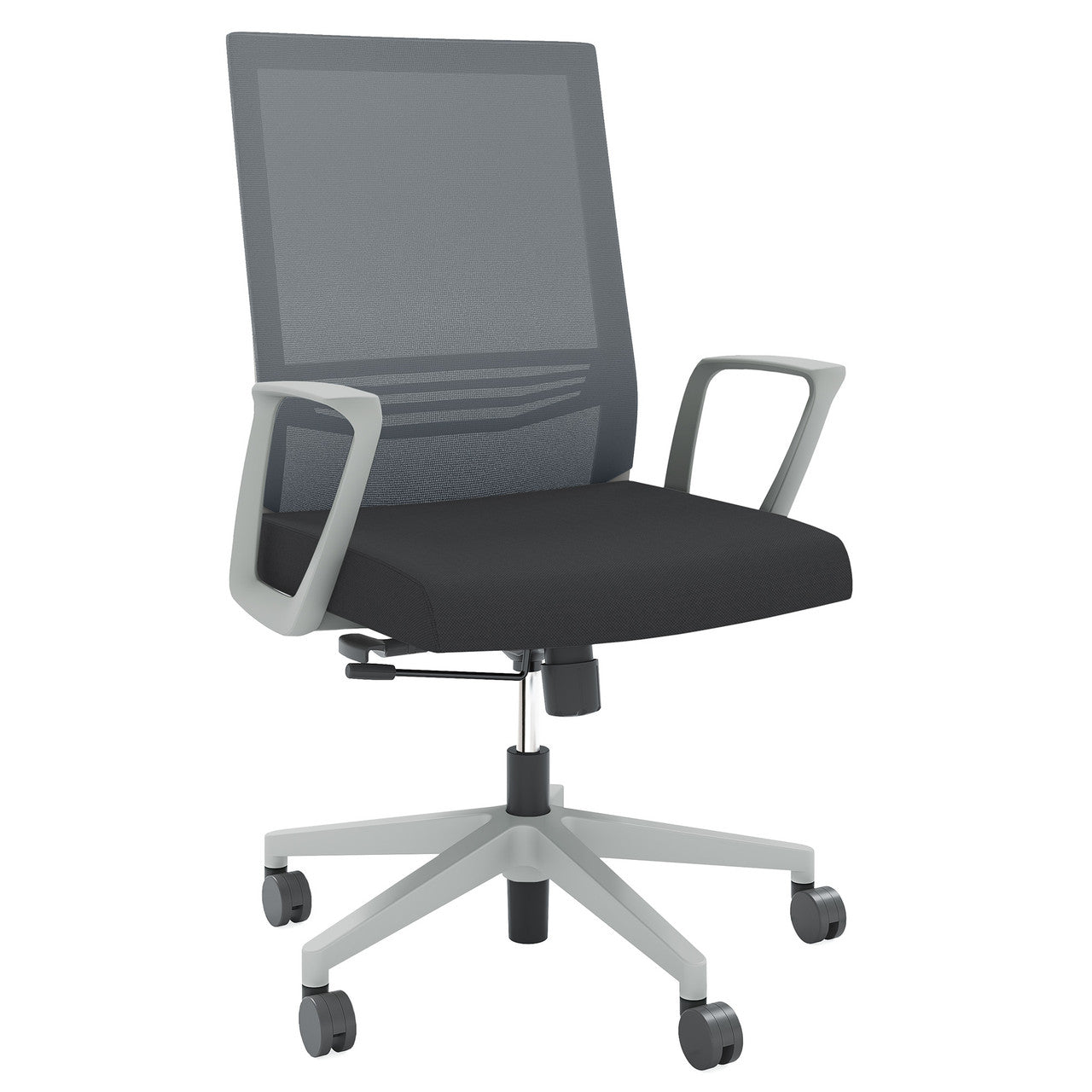 OfficeSource Oslo Mid-Back Mesh Conference Chair with Fixed Arms - Light Gray Fabric
