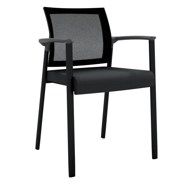 OfficeSource Oslo Mesh Back Stacking Guest Chair - Black Fabric w/ Black Frame