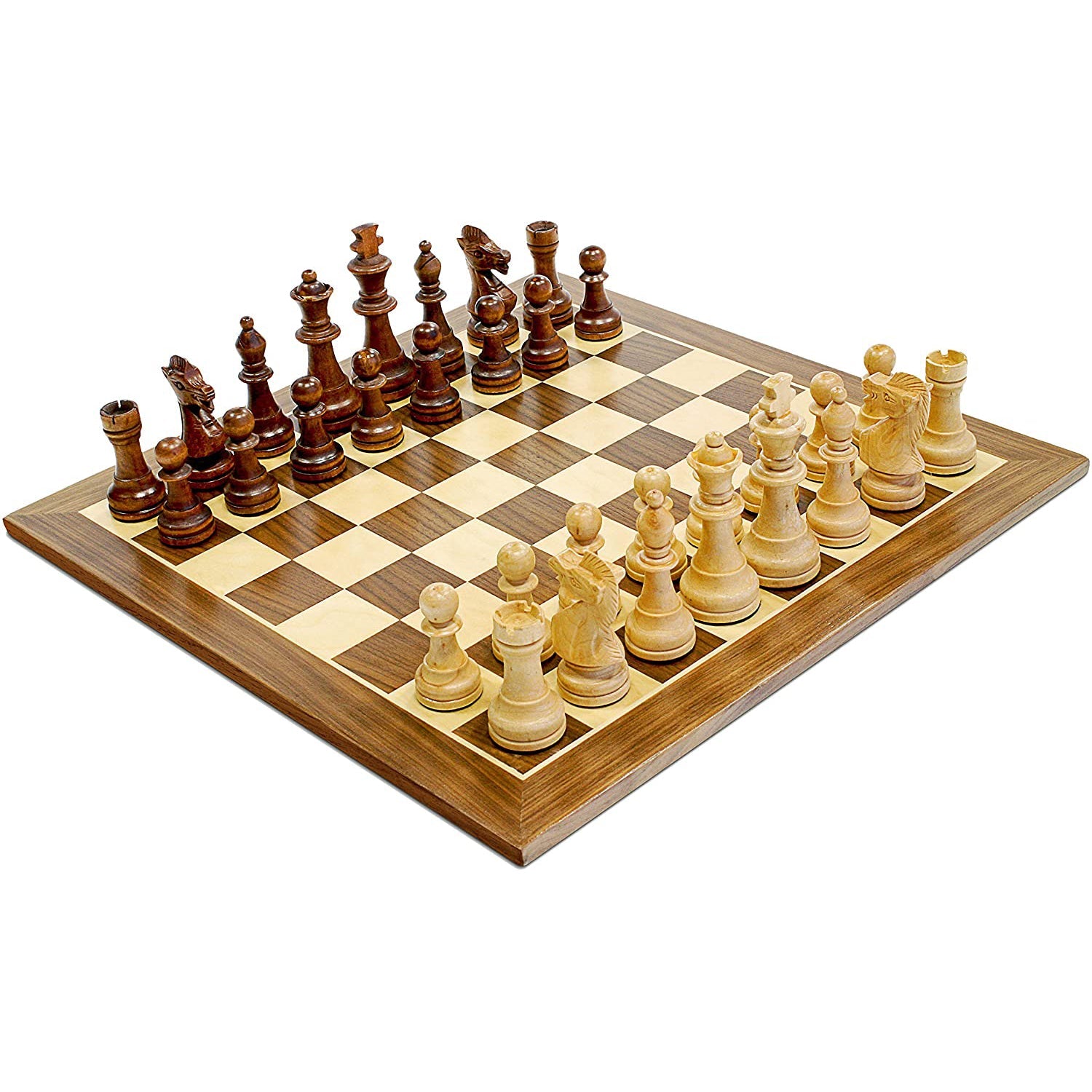 Classic Staunton Wood Chess Set, Wood Board 15 in., 3.75 in. King