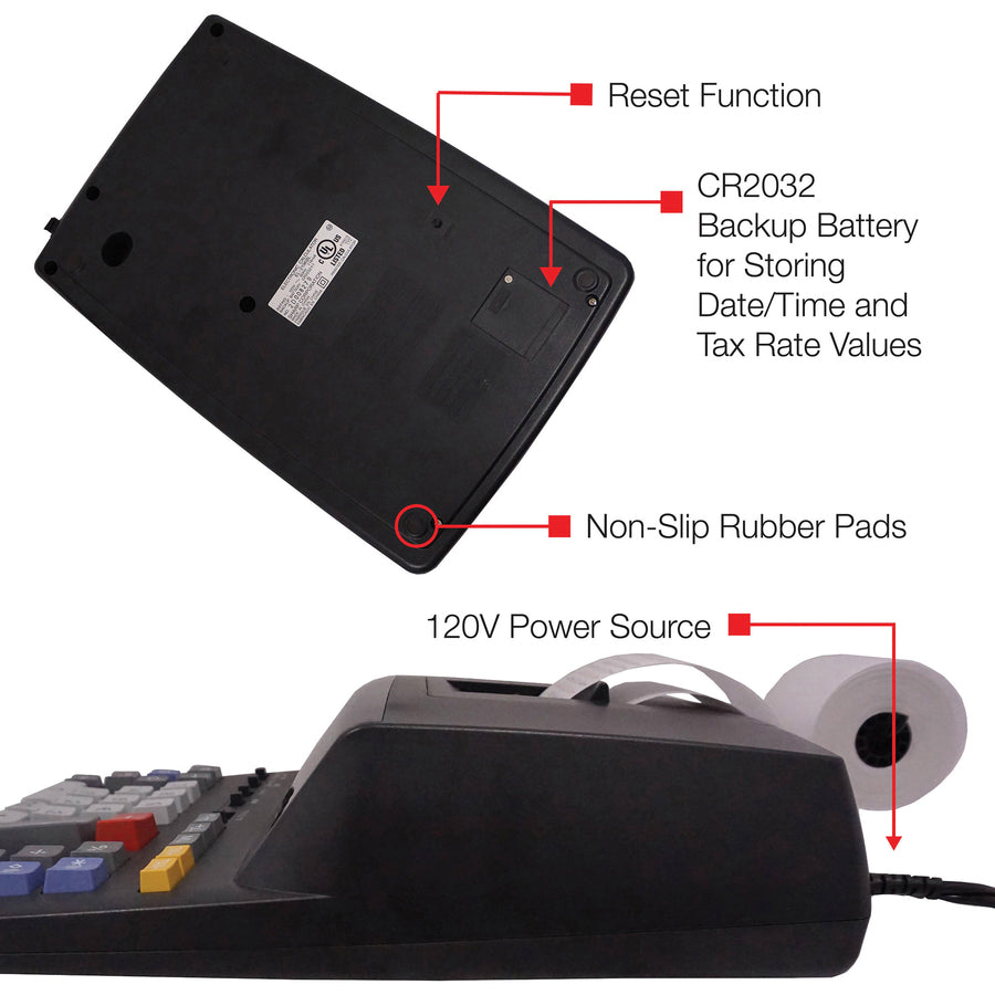 3.7 lps - Independent Memory, Sign Change, Backspace Key, Double Zero - AC Supply Powered - 3.1" Height x 8.7" Width x 12.9" Depth - Black - 1 Each