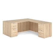 OfficeSource Laminate Double Full Pedestal ''L'' Desk - 71'' x 36'' - American Elm