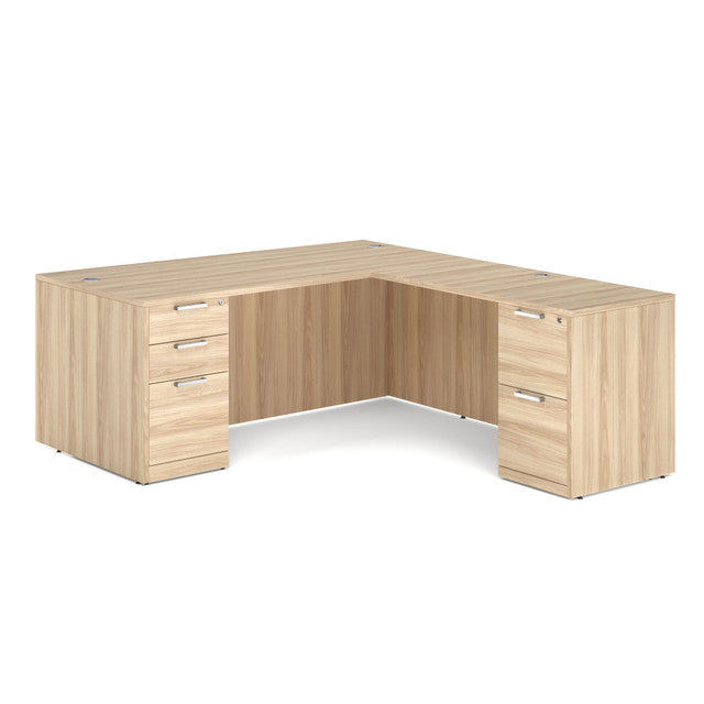 OfficeSource Laminate Double Full Pedestal ''L'' Desk - 71'' x 36'' - American Elm