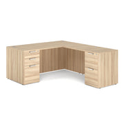 OfficeSource Laminate Double Full Pedestal "L" Desk - 66" x 30" - American Elm