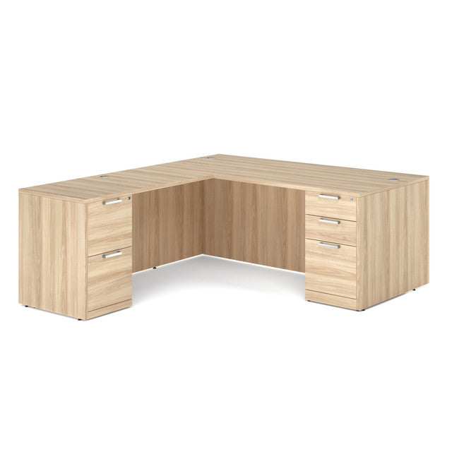 OfficeSource Laminate Double Full Pedestal "L" Desk - 60" x 30" - American Elm