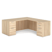 OfficeSource Laminate Double Full Pedestal ''L'' Desk - 71'' x 30'' - American Elm