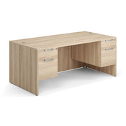 OfficeSource Laminate Double 3/4 Hanging Pedestal Desk - 71" x 36" - American Elm
