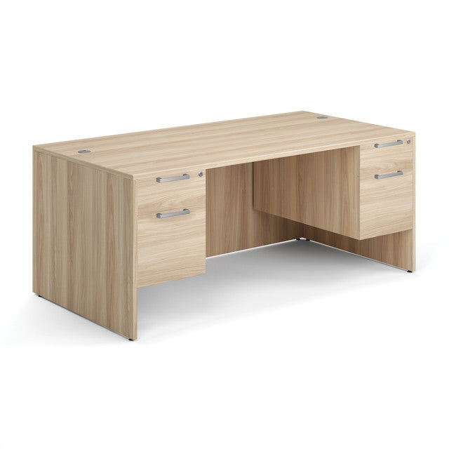 OfficeSource Laminate Double 3/4 Hanging Pedestal Desk - 71" x 36" - American Elm