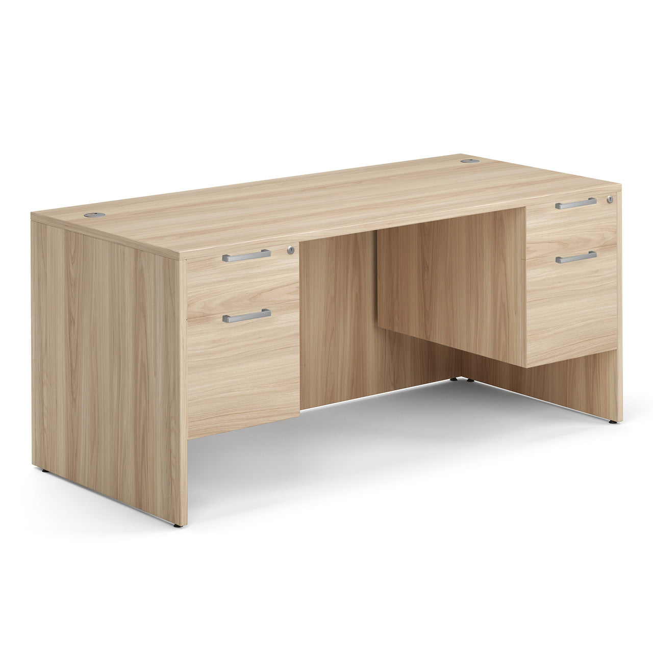 OfficeSource Laminate Double 3/4 Hanging Pedestal Desk - 66" x 30" - American Elm