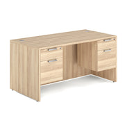 OfficeSource Laminate Double 3/4 Hanging Pedestal Desk - 60" x 30" - American Elm