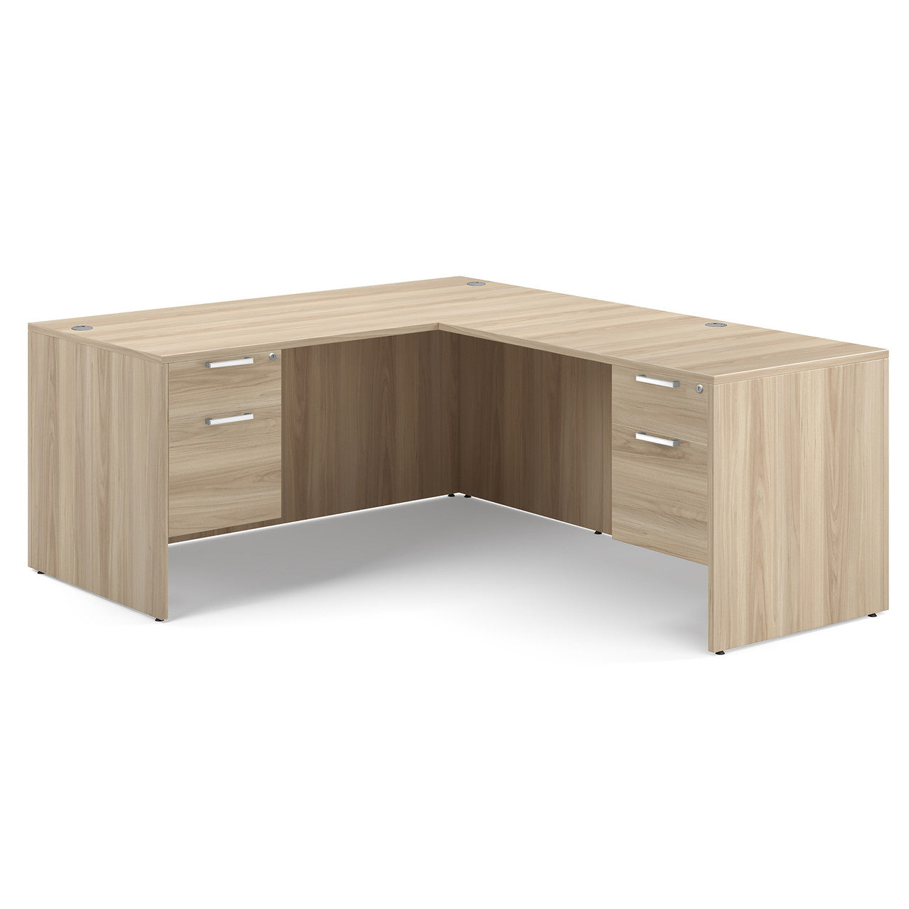 OfficeSource Laminate Double 3/4 Hanging Pedestal ''L'' Desk - 71'' x 36'' - American Elm