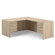 OfficeSource Laminate Double 3/4 Hanging Pedestal "L" Desk - 66" x 30" - American Elm