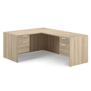OfficeSource Laminate Double 3/4 Hanging Pedestal ''L'' Desk - 60'' x 30'' - American Elm
