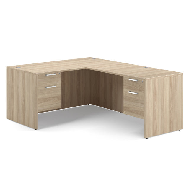 OfficeSource Laminate Double 3/4 Hanging Pedestal ''L'' Desk - 60'' x 30'' - American Elm