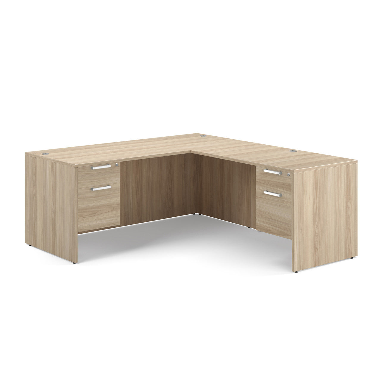 OfficeSource Laminate Double 3/4 Hanging Pedestal ''L'' Desk - 71'' x 30'' - American Elm