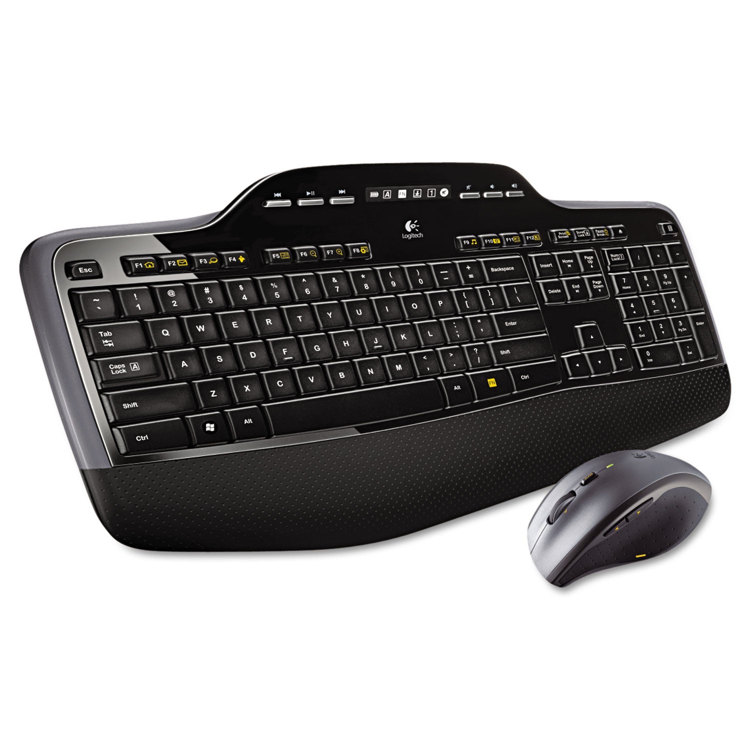 USB Wireless RF 2.40 GHz Keyboard - Black - USB Wireless RF Mouse - Optical - Scroll Wheel - Black - AA for PC - 1 Each