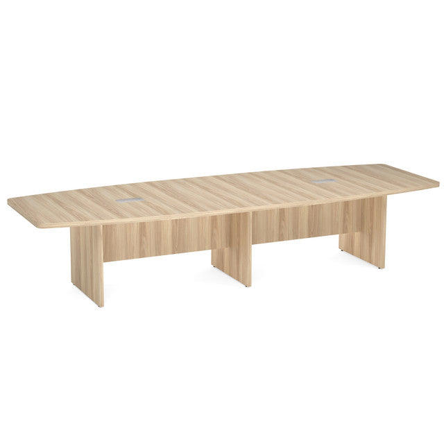OfficeSource  Boat Shaped Conference Table with Slab Base - 145" - American Elm
