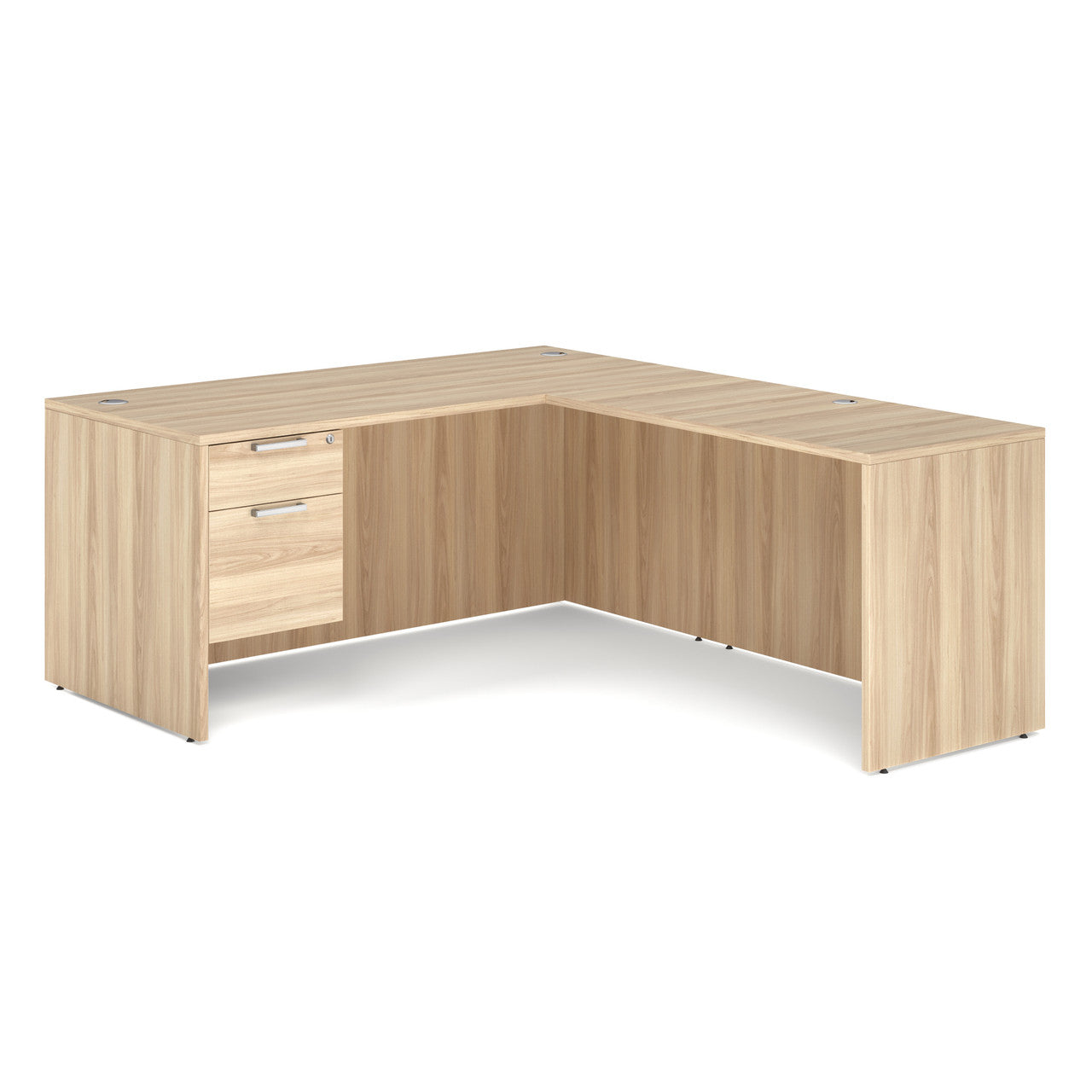 OfficeSource OS Laminate Collection Single 3/4 Pedestal ''L'' Desk - 71'' x 36'' - American Elm