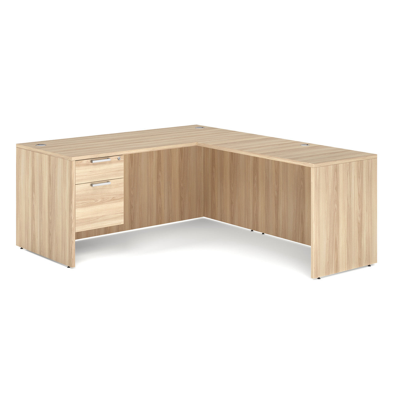 OfficeSource OS Laminate Collection Single 3/4 Pedestal "L" Desk - 66" x 30" - American Elm